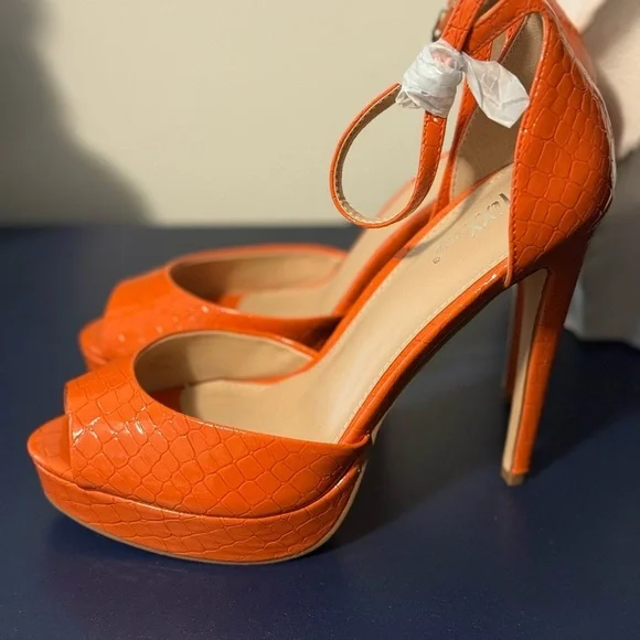 Orange Peep-Toe Heels - Picture 4 of 6
